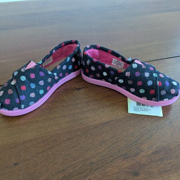 NWT Tom's Tiny Classic Alpargata Girls Slip-on Shoes Sneakers Pink Wool Dot T10 - Picture 9 of 9